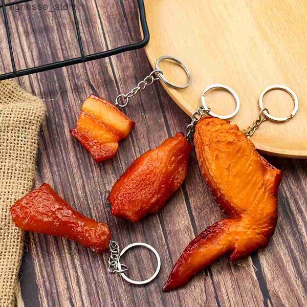 Chaveiros Lanyards Food Keychain Asas de Frango Assado Baquetas Assadas Porco Chaveiro Acessório Saco de Carro Chaveiros Engraçado Pingente R231201