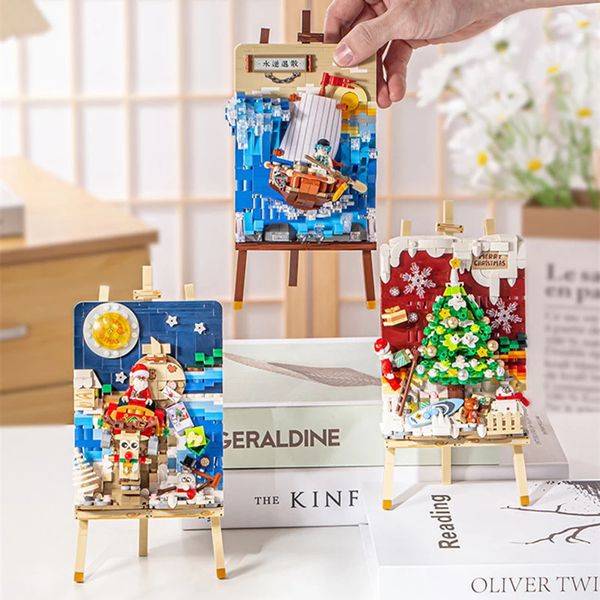 Suprimentos de brinquedos de Natal Desenho Puzzle Blocos de construção Árvore de Natal Modelo de carro de trenó DIY Crianças montando brinquedos Meninas Meninos Presentes de férias Decoração de casa 231130