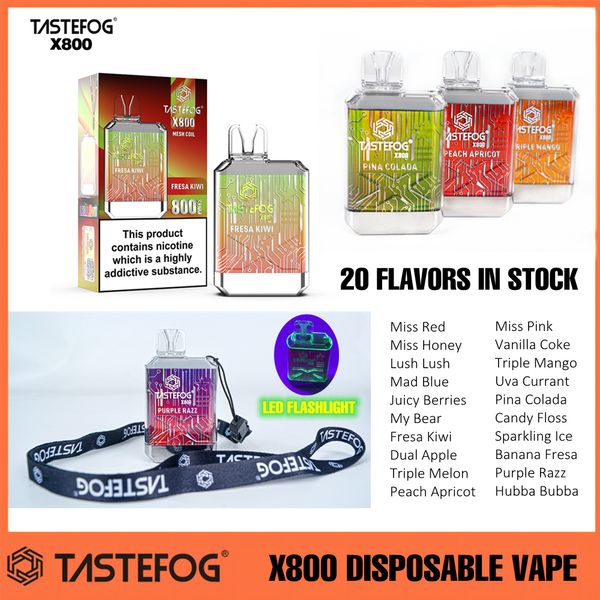 NW Vape Puff Tastefog X800 Tek Kullanımlık Vape 2ML TPD 2% 800 Puflar 500mAh Tek Kullanımlık E Sigara LED Işık