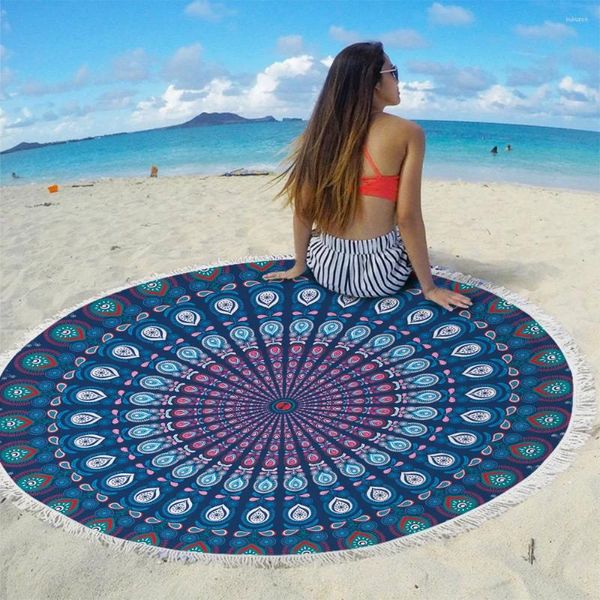 Havlu Moda Mandala Desen Yuvarlak Plajı Püsküllü Mikrofiber 150cm Piknik Battaniye Mat Goblen ST1005
