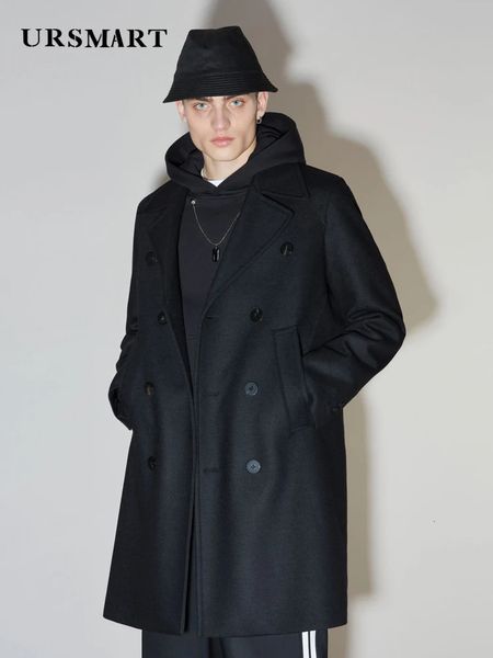 Cappotto da uomo in misto lana pettinata pura di media lunghezza Classico doppio petto Autunno e inverno addensato caldo gioventù britannica 231130
