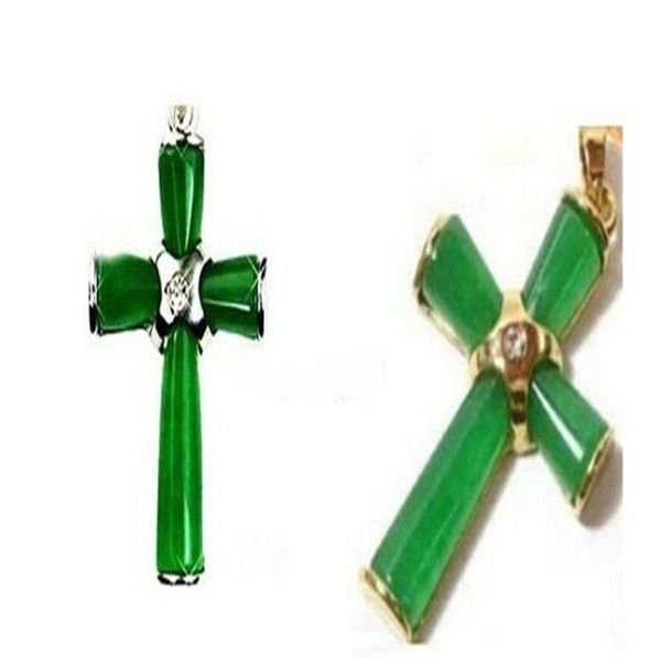 Lindo pingente de cruz de jade verde e colar Chain260i