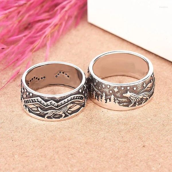 Cluster-Ringe SoBorder Wish Selling Loyal Wolf Couple Ring mit europäischer und amerikanischer S925-Beschichtung aus Vintage-Thai-Silber