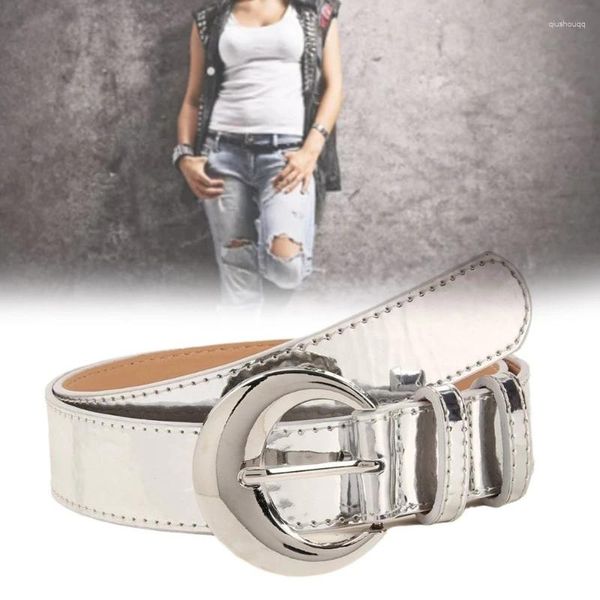 Gürtel Silberfarbener PU-Taillengürtel mit verstellbarer Dornschließe für Damen-Jeansrock