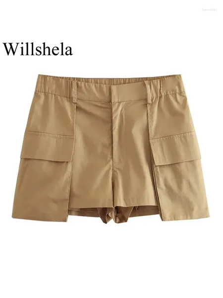 Frauen Shorts Frauen Mode Mit Taschen Khaki Front Zipper Mini Röcke Vintage Hohe Taille Weibliche Chic Dame