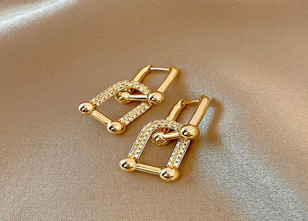 Dangle Avize Vintage Charm 14K gerçek altın kaplama kare geometrik kristal damla küpeler kadınlar için zirkonya s925 gümüş needl4479043