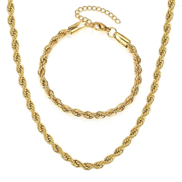 Halskette Ohrringe Set 3/5mm Edelstahl Twisted Rope Link Armband Für Männer Frauen Kette Gold Silber Farbe schmuck Geschenke DKN63