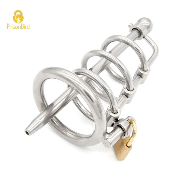 Neue Chaste Bird 3 Ring Edelstahl Keuschheitsgürtel/Gürtel mit Katheter Cock Cage Penis Ring Penis Lock Erwachsene GameA061