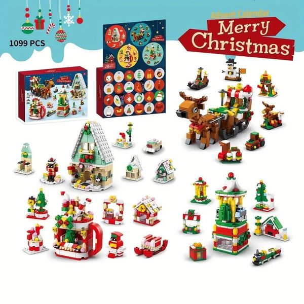 Forniture di giocattoli di Natale 2024 Confezione regalo di Natale Building Block Calendario dell'Avvento 24 giorni anno Conto alla rovescia Schiaccianoci Babbo Natale Mattoncini Modello Regali per bambini 231130