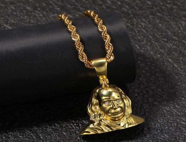 Nuovo designer 18 carati oro bianco oro CZ Hip Hop Presidente testa ritratto ciondolo collana a catena per uomo personalizzato Hiphop Jew1429946