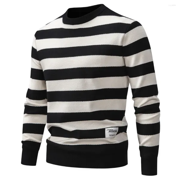 Suéter masculino listrado outono e inverno 2023 estilo fino listrado em torno do pescoço suéter casual pulôver base de alta qualidade
