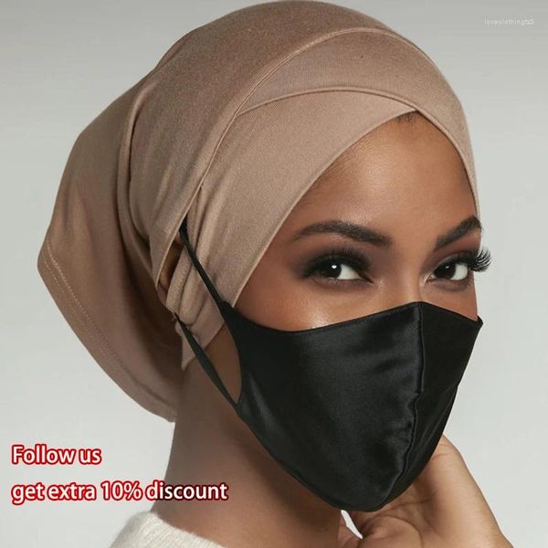 Abbigliamento etnico fronte croce hijab interno musulmano per donna cappello a cuffia con foro per l'orecchio fascia elastica accessori islamici