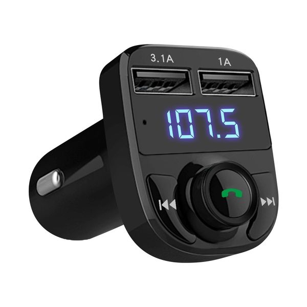 Chiamata in vivavoce Caricabatteria da auto Trasmettitore FM wireless Bluetooth Ricevitore radio Adattatore audio Mp3 Musica Stereo Caricatore doppia porta USB compatibile per tutti gli smartphone