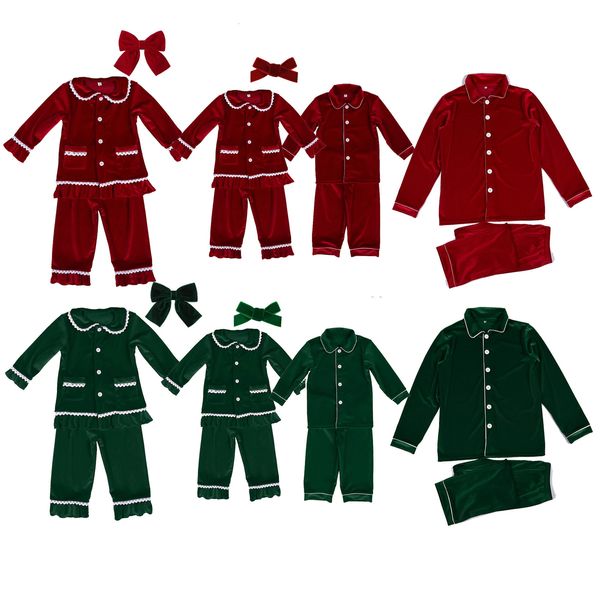 Зимние одинаковые детские пижамы, красные бархатные рождественские пижамы, одежда для сна для маленьких мальчиков и девочек, детский пижамный комплект RTS 231130