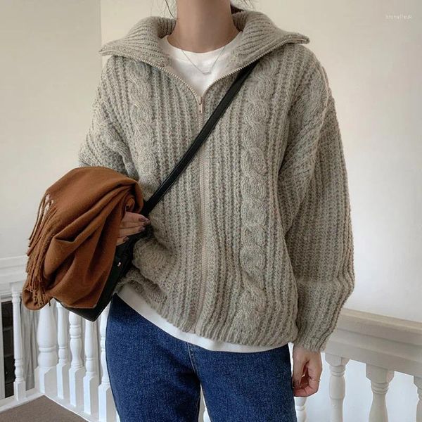 Frauen Strick Koreanischen Stil Weiblichen Pullover Herbst Winter Zipper Rollkragen Langarm Gestrickte Strickjacken Twists Pullover Jacken