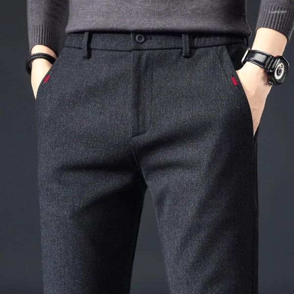 Pantaloni da uomo Harajuku Inverno Uomo Tessuto spazzolato Casual Business Moda Slim Fit Pantaloni elasticizzati in cotone spesso grigio blu nero Maschile
