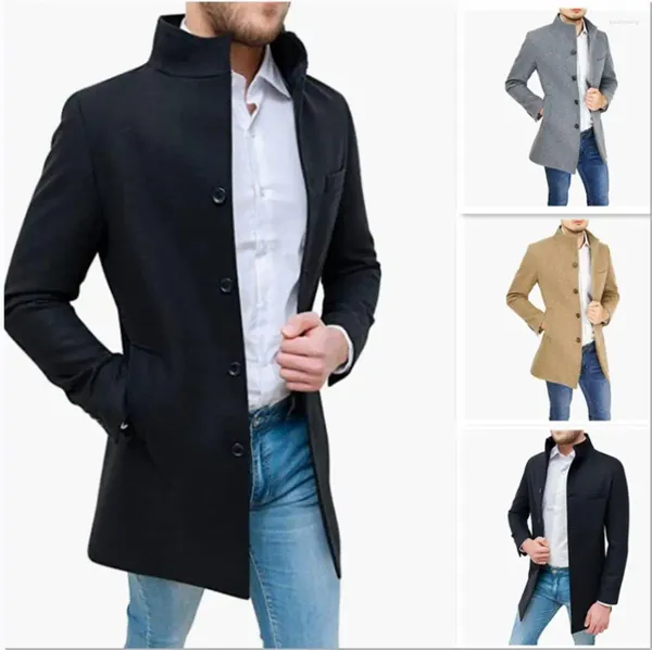 Ternos masculinos europeus e americanos outono inverno casaco de lã gola blusão desejo casual roupas de cor sólida