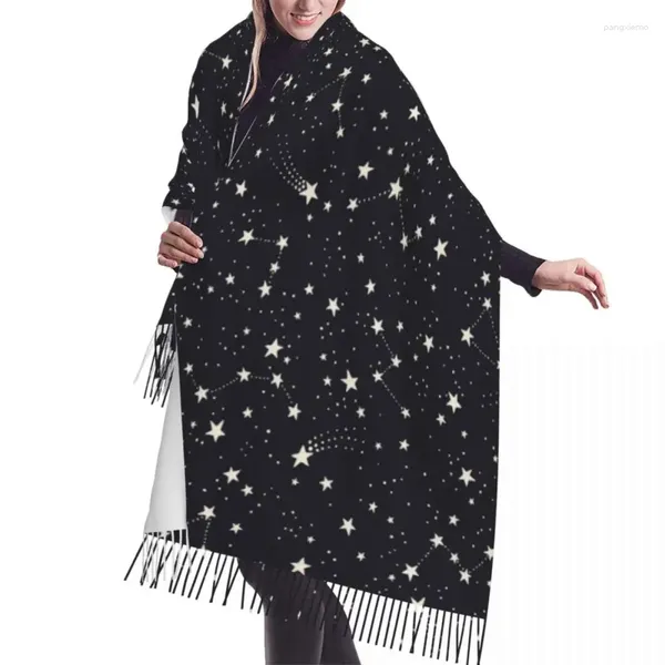 Этническая одежда, осенне-зимние теплые шарфы, ночное космическое небо со звездами, модная шаль с кисточками, повязка на голову, хиджаб, палантин