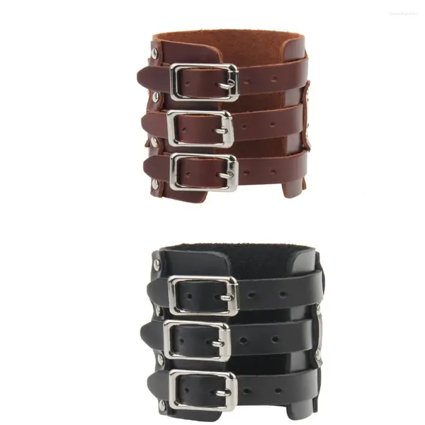 Charme pulseiras unissex punk moda pu couro envoltório cinto largo pulseira jóias masculinas