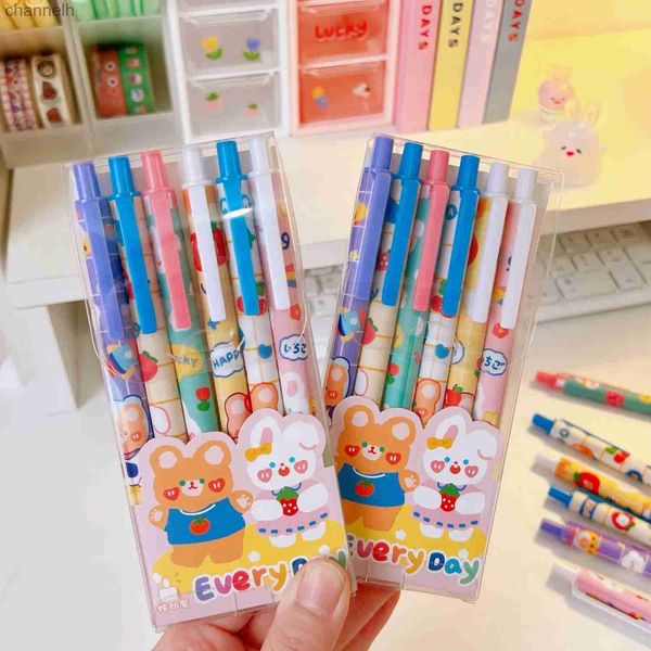 Penne gel 6 pezzi / set Kawaii stile giapponese coniglio orso penne a inchiostro gel carino scuola ufficio forniture per scrittura cancelleria forniture d'arte penna gel YQ231201