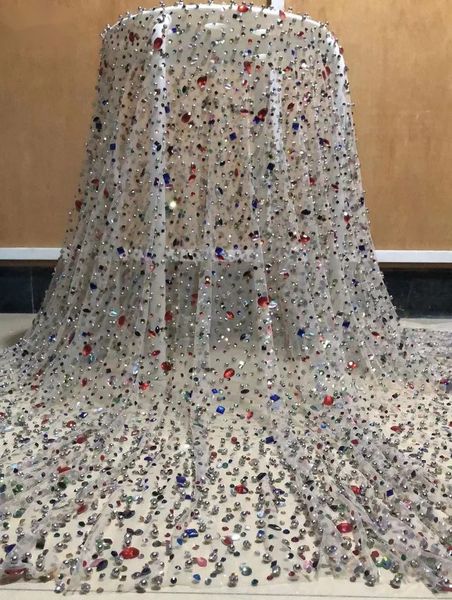 Ferramentas de artesanato 2023 design pedras pesadas tecidos de renda nigeriana moda feminina tule africano luxo cristal para casamento 231130