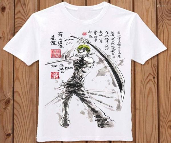 Men039s t camisas uma peça camiseta pintura a tinta anime sanji luffy roronoa zoro masculino verão algodão manga curta estudante tees9922186