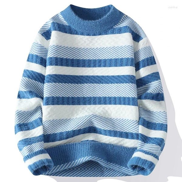 Maglioni da uomo Maglione retrò a righe blu per coppia Pullover sciolto casual per gioventù Girocollo a maniche lunghe