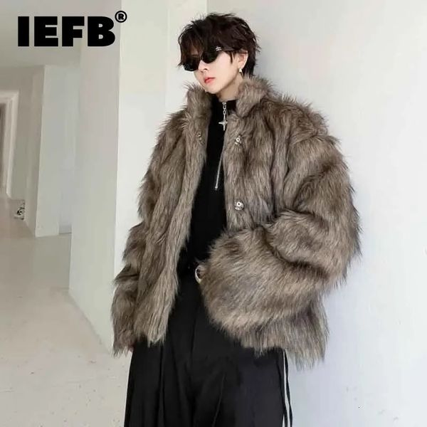Мужское пальто из искусственного меха IEFB, зимнее темное хлопковое пальто, модные свободные шерстяные кардиганы в корейском стиле, трендовые мужские осенние куртки 9C2877 231130