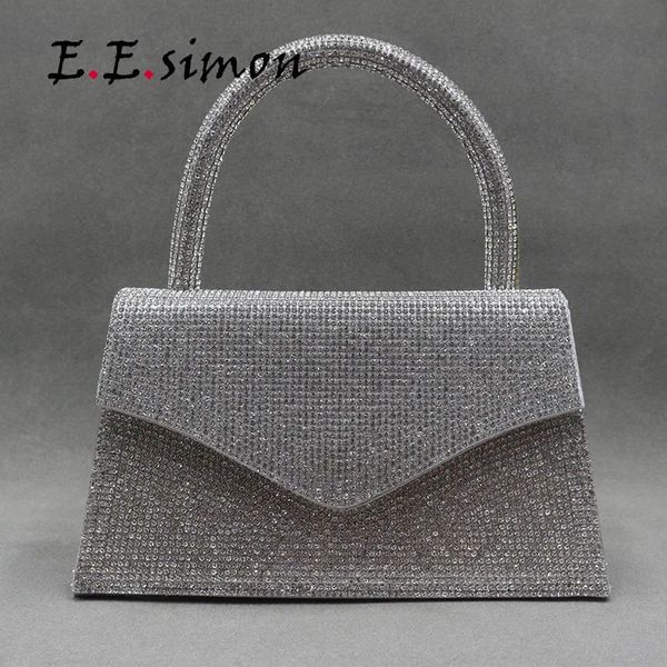 Abendtaschen Luxusdesign Diamant Kleine Klappentasche Qualität PU Leder Geldbörse Silber Kristall Kette Schulter Umhängetasche Clutch 231130