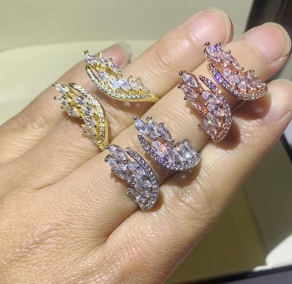 Joias de luxo mais vendidas 925 prata esterlina marquise corte branco topázio cz diamante pedras preciosas ângulo asas mulheres aliança de casamento dedo9231755