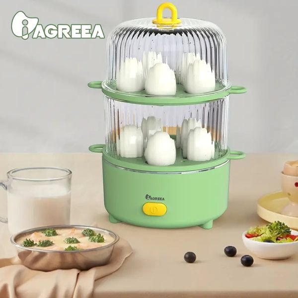 1 vaporiera per uova a doppio strato da 10 capacità con spegnimento automatico, perfetta per uova sode, in camicia, strapazzate, omelette, verdure al vapore, elettrodomestici da cucina