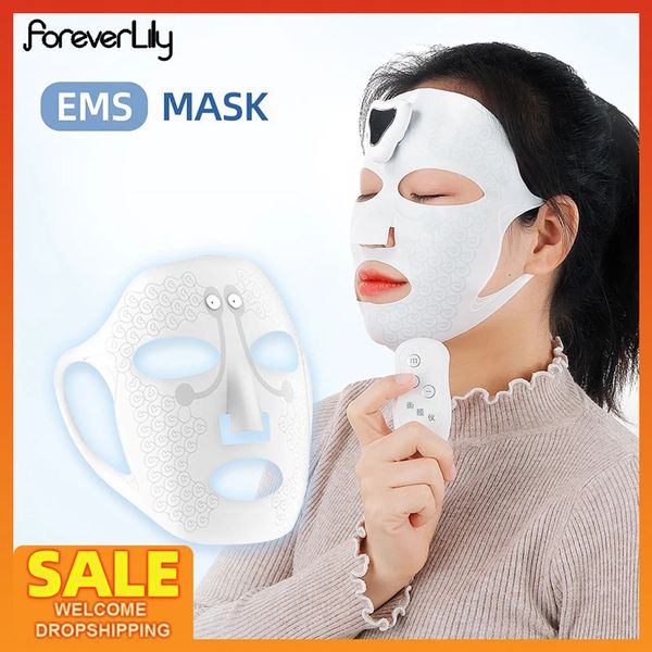 Dispositivos de cuidados faciais Eletrônico EMS Máscara Face Lifting Vibração Massageador Rosto Iluminar Máscara Máquina de Beleza Pele Hidratar Anti Rugas Máscara 231130