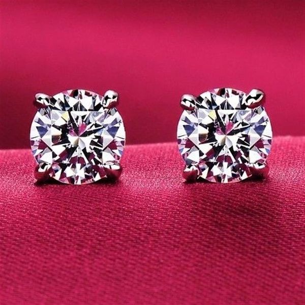 Lüks Kadın Erkekler Unisex Classic 4 Prong CZ Diamond Saplama Küpe 18K Beyaz Altın Gümüş Düğün Post Küpe Boyutu 4mm 5mm 6mm 8248f