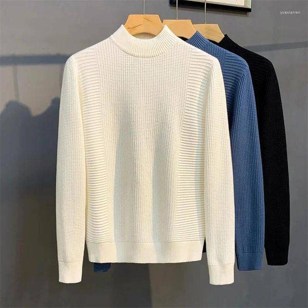 Мужские свитера 2023, осень-зима, модный трикотаж с воротником-стойкой, джемпер, мужские однотонные топы, мужской теплый повседневный пуловер L243
