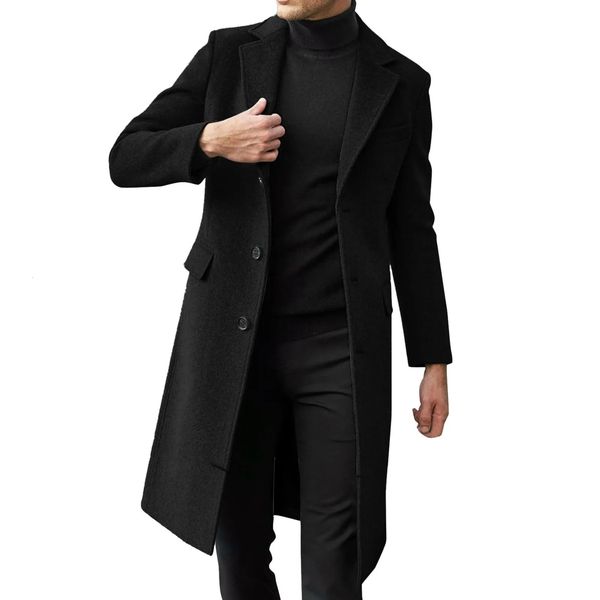 Herren-Windbreaker-Mantel aus Wollmischungen, langer Reverskragen, einreihiger Mantel, lange Jacke, Strickjacke, Oberbekleidung, Trenchcoat, formell, 231130