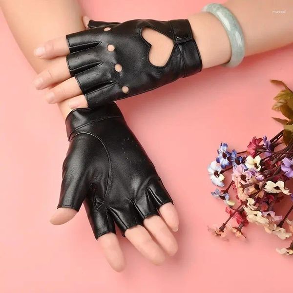 Radfahren Handschuhe Frauen Leder Mode Fingerlose Star Hollow Party Show Atmungsaktive Halb Finger Fäustlinge
