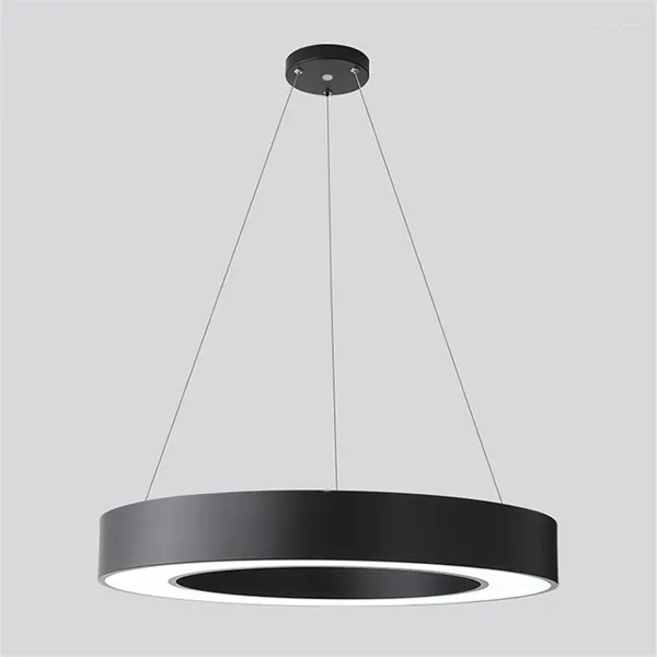 Lâmpadas pendentes moderna arte de ferro círculo luzes minimalista preto branco metal led anel luz escritório sala de estar decoração luminárias de suspensão