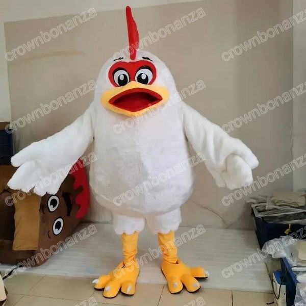 2024 formato adulto pollo bianco costumi della mascotte personaggio dei cartoni animati di Halloween vestito vestito di Natale festa all'aperto vestito da festival vestiti pubblicitari promozionali