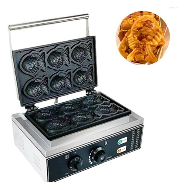 Хлебопечки, коммерческая машина Тайяки, 6 шт., вафельница в форме рыбы, 1550 Вт, с антипригарным покрытием, формы для выпечки, закуски
