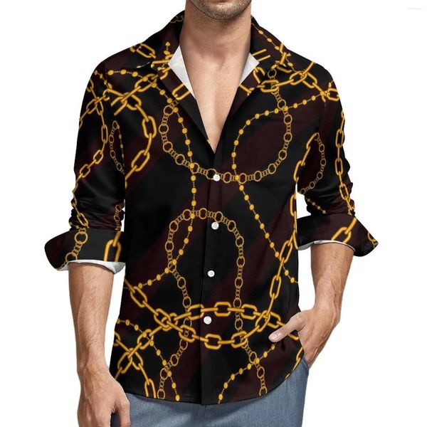 Camicie casual da uomo Catena dorata da uomo Link Camicia con stampa Manica lunga Retro Y2K Camicette Autunno Abbigliamento grafico Big Size 3XL 4XL