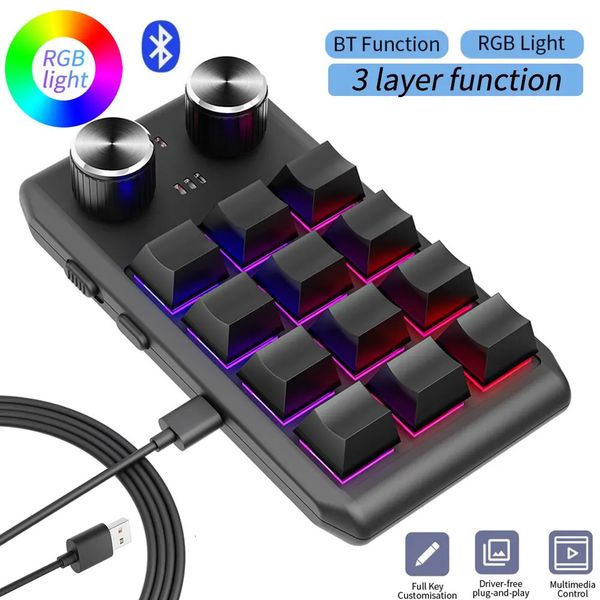 Klavyeler Programlama Makro Özel 2 Düğmesi Bluetooth Klavye RGB 12 Anahtar Kopya Yapıştır Mini Düğmesi Oyun Tuş Takımı Mekanik Takas Macropad 231130