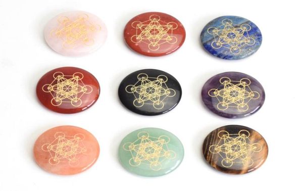 Kleine ultradünne natürliche getrommelte Chakra-Steine mit graviertem Metatron039s Cube Crystal Healing Crafts9460959