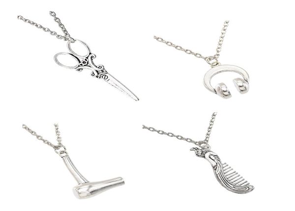 Винтажное серебряное ювелирное ожерелье для мужчин с феном, расческа-ножницы, подвески, модное ожерелье для женщин и мужчин, подарки5942869