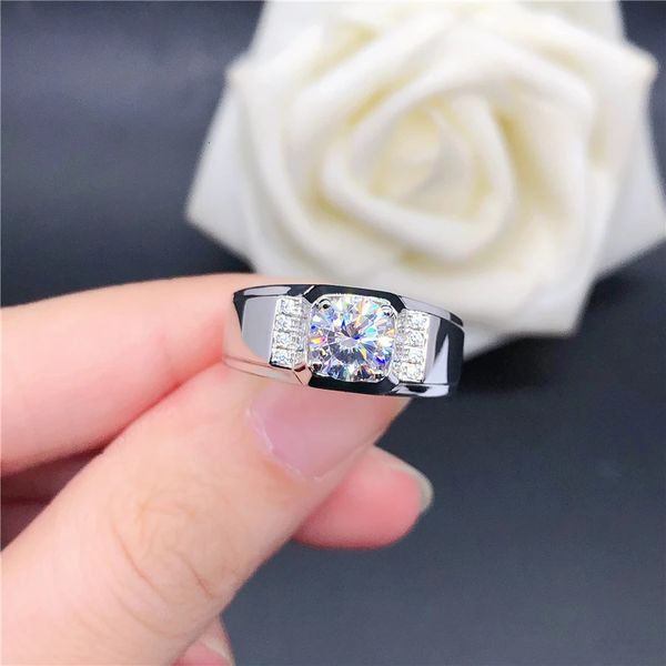 Anéis de casamento vintage sólido 18k ouro branco homens teste natural 1ct noivado para declaração presente marido tamanho grande 231130