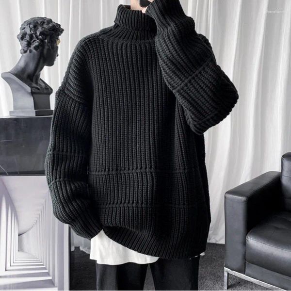 Männer Pullover Herbst Winter Solide Rollkragenpullover Casual Lose High Street Gestrickte Bodenbildung Shirts Männer Pullover Männliche Kleidung