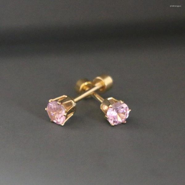 Серьги-гвоздики, простые классические серьги-манжеты с розовыми кристаллами для женщин и мужчин, модные серьги золотого цвета, зажим для пирсинга, ювелирные изделия