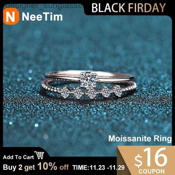 Bandringe NeeTim 3 mm Moissanit Ring Set Silber 925 Brillantschliff 0,1 Diamanttest Vergangenheit D Farbe Moissanit Ringe Original SchmuckL231201