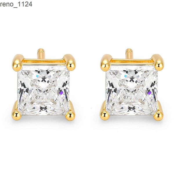 Orecchini a bottone da uomo quadrati con taglio minimalista ipoallergenico in oro 18 ct con diamanti moissanite Gemnel in oro 925