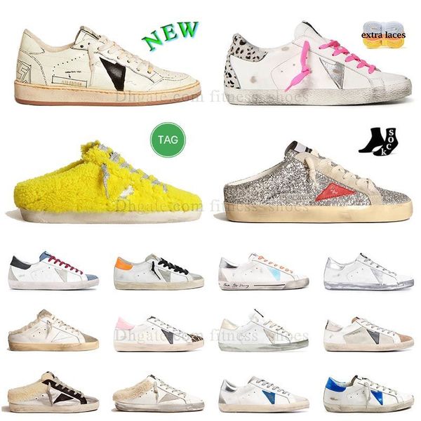 Designer scarpe dorate dirty old sneakers uomo donna super goldenstar slide platform italia low top star in pelle piatta mocassini famosi casual scarpe da ginnastica vecchia scuola