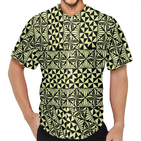Camicie casual da uomo Polinesiano Tribale Hawaiian Totem Tattoo Hawaii Stampe Moda scollo a V Slim Camicia a maniche corte Uomo Baseball Jersey Sport